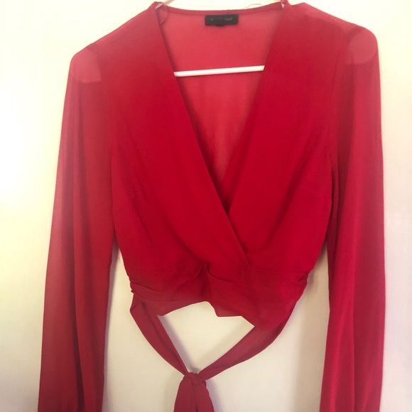 Red Chiffon Crop top - Picture 2 of 5